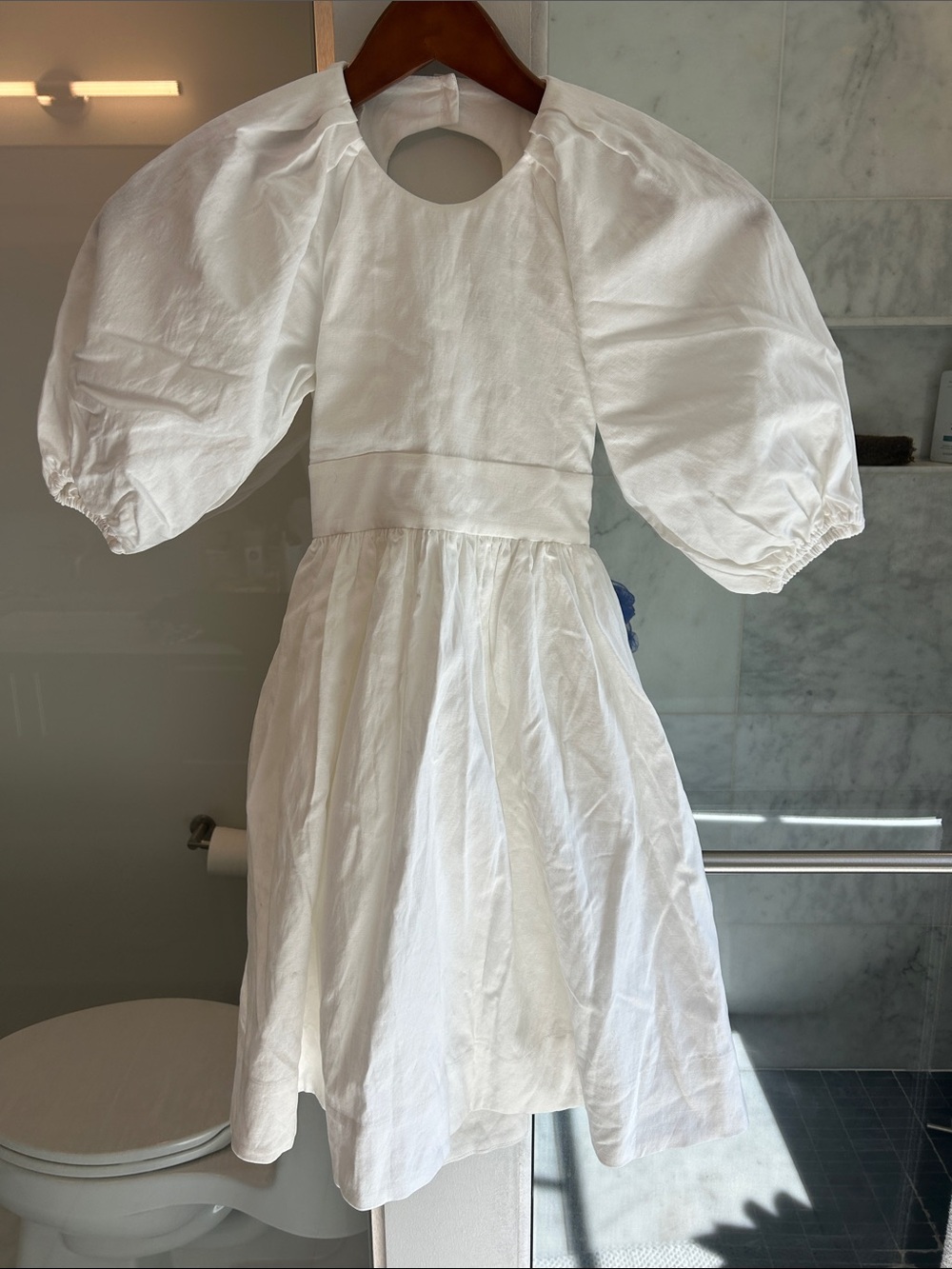 Reiss White Puff-Sleeve Dress with Round Cutout